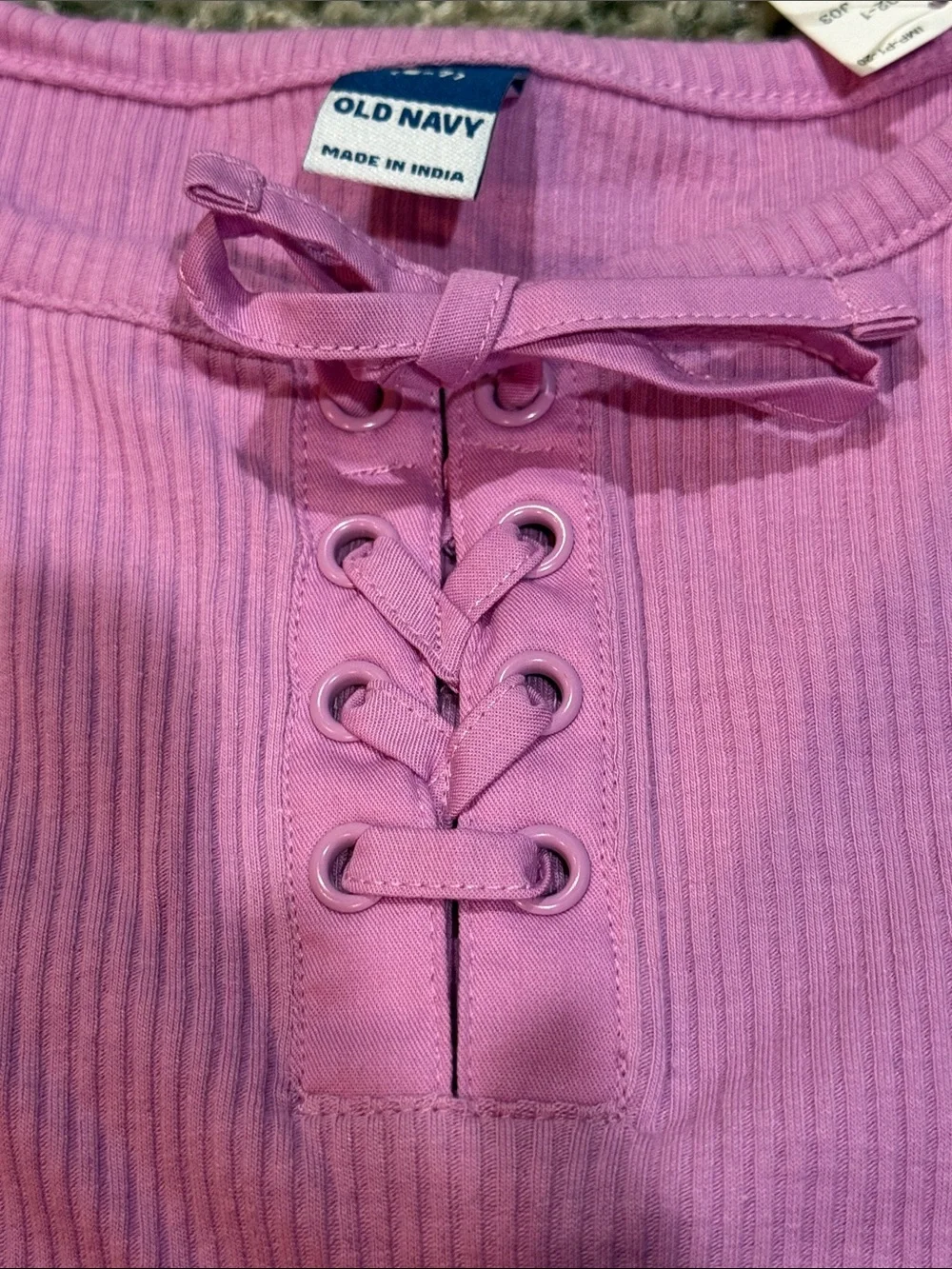 Old Navy Girls' Lace-Up Ribbed Long Sleeve Top - Lavender (S 6-7) NEW